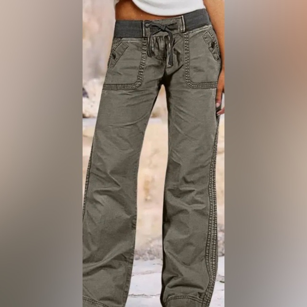 Flamingals Solid Seam Detail Drawstring Mid Rise Straight Leg Pants XL NWT - Picture 2 of 11